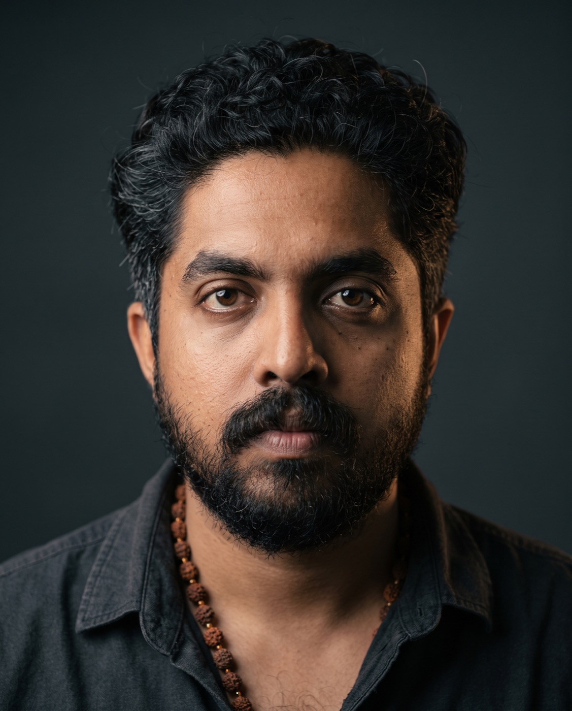 Portrait of Praveen TT against a dark background with soft directional side light